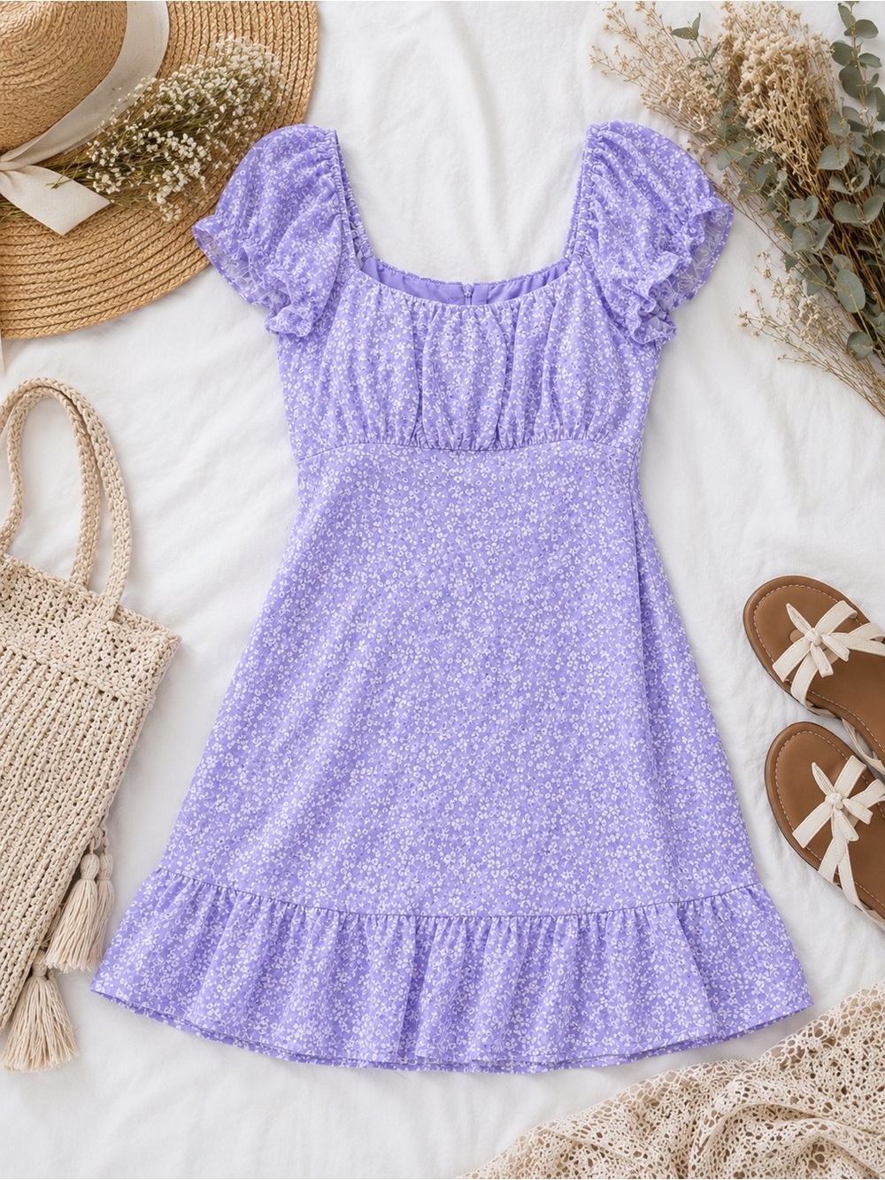Zara Lavender Floral Ruffle Mini Dress Size Small